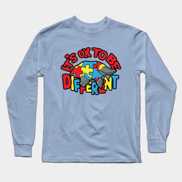 Autism Awareness Platypus It's OK To Be Different Long Sleeve T-Shirt by Huhnerdieb Apparel